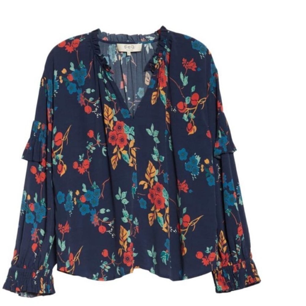 Sea New York Floral Print Ruffle Collar Mari Top Blouse 6